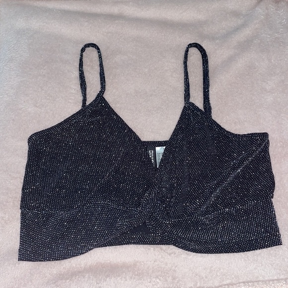 H&M Divided Knotted Shimmery Black Size Medium Tank Top - Picture 2 of 8